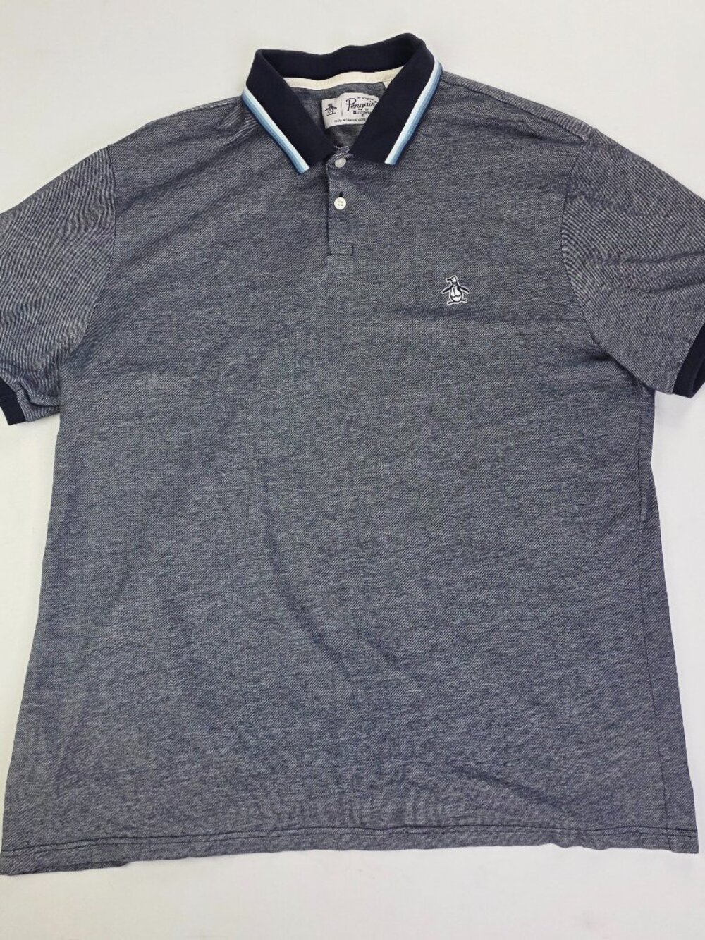 Penguin Charcoal Blue Embroidered Chest Logo Short Sleeve Men Sz XL Cotton Polo